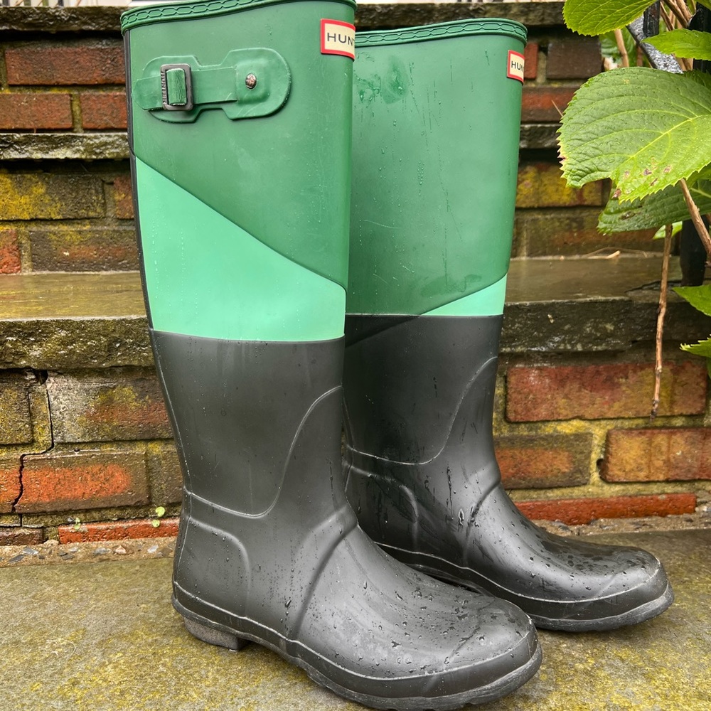 Women's Hunter Original Asymmetrical Color Block Rain Boots 8